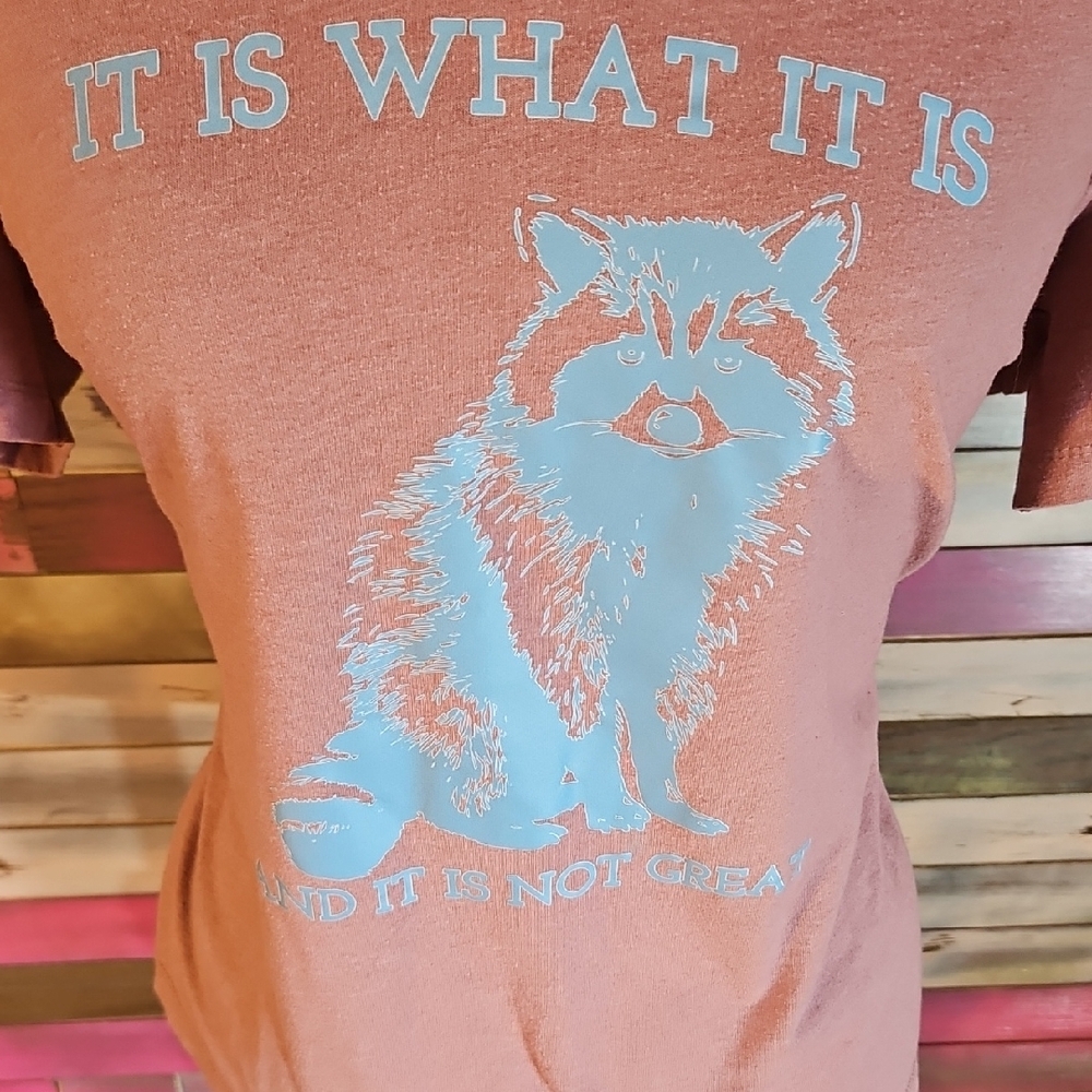 Rust Graphic Tee with Raccoon Print - Picture 3 of 3
